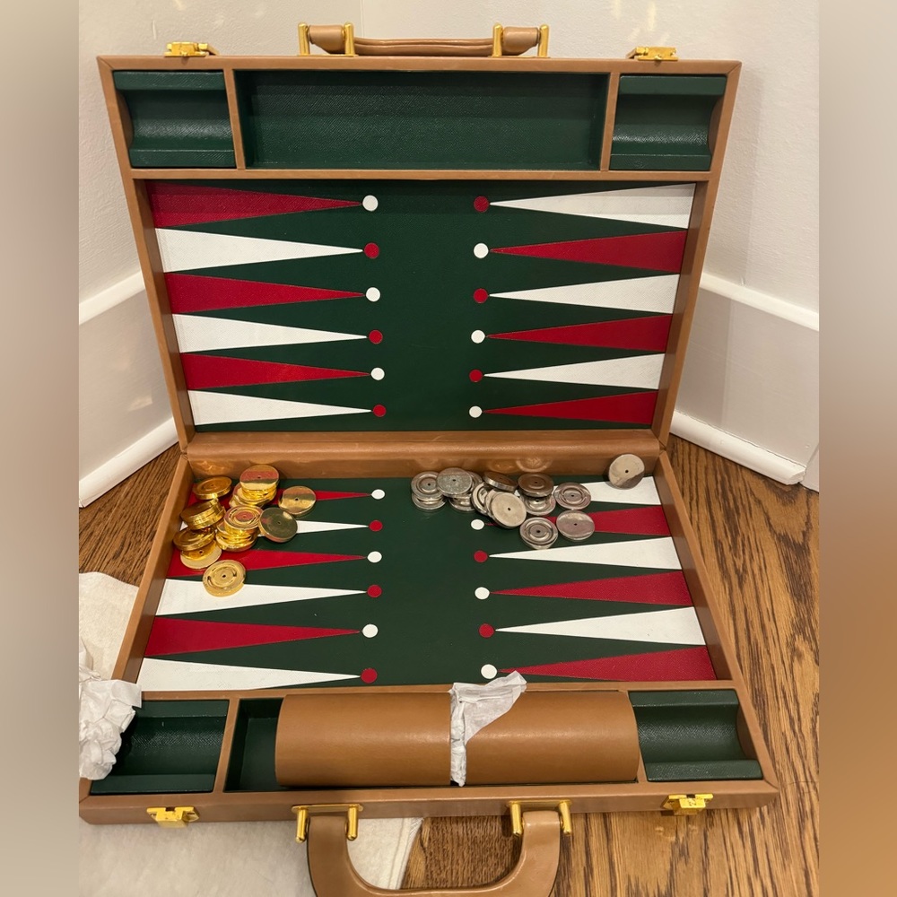 Vintage 1970s Gucci Backgammon Set in Leather Case
